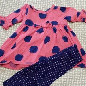 Flowy 3/4 sleeve shirt with polka dot bottoms
